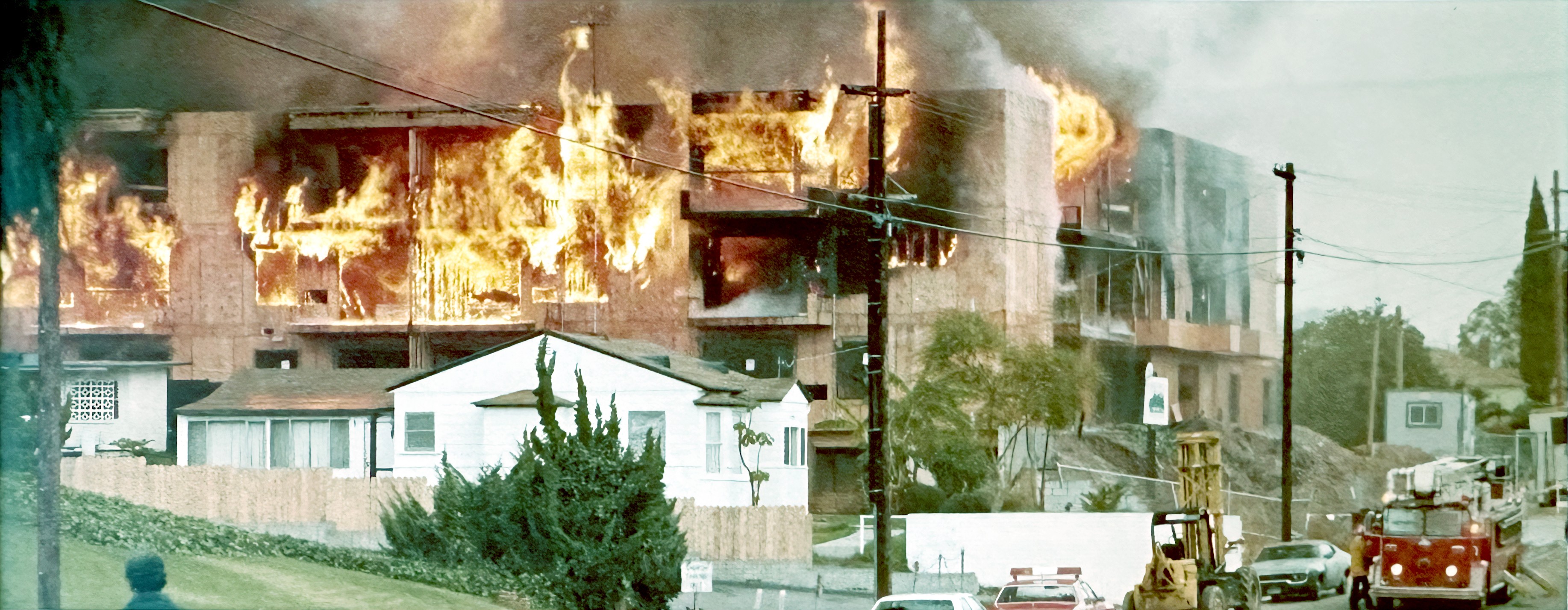 Fully engulfed apartment fire in the 1980’s.