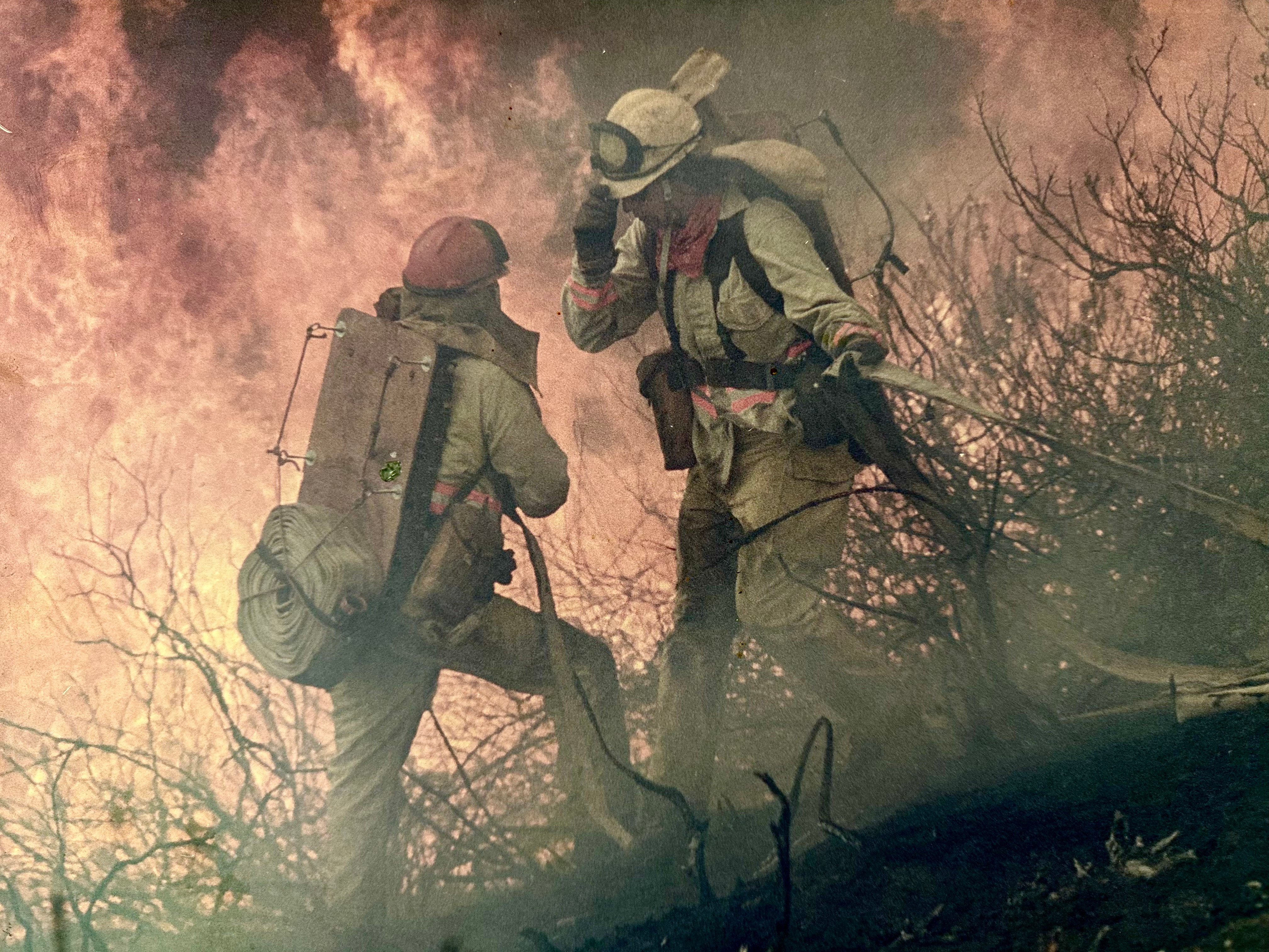 Jim (left) working a brush fire in the 1980’s.